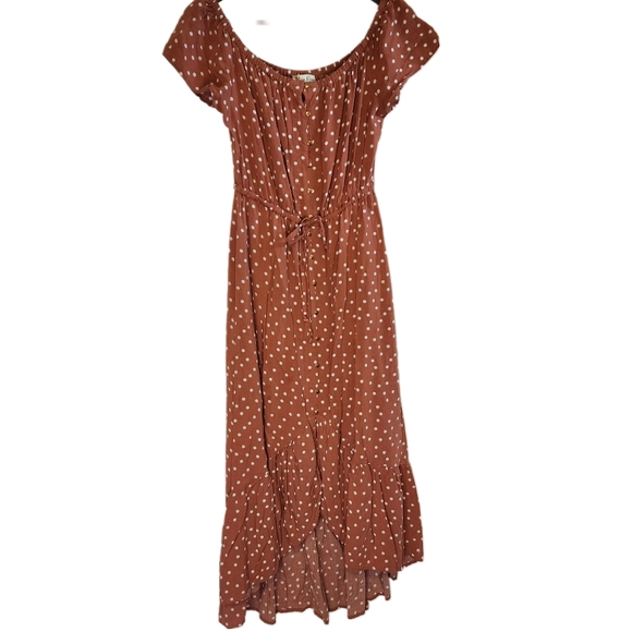 Indigo rose Dresses & Skirts - EUC Indago Rose dress, rustic orange with white polka dots high-low, size medium